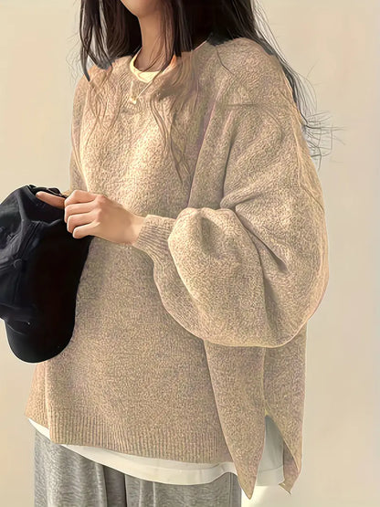 Soft Women's Oversized Knit Sweater - Classic Crew Neck Style