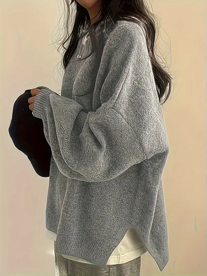 Soft Women's Oversized Knit Sweater - Classic Crew Neck Style