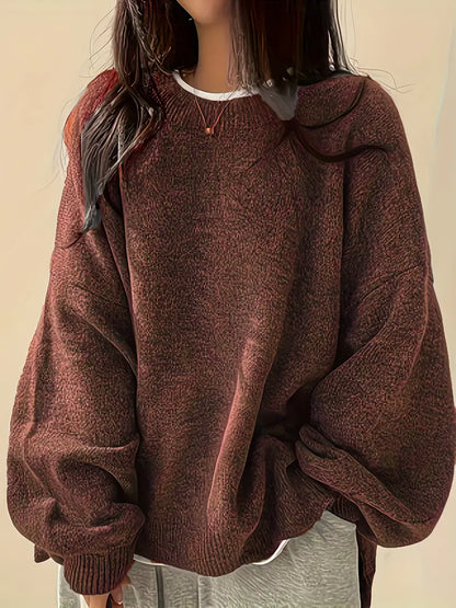 Soft Women's Oversized Knit Sweater - Classic Crew Neck Style