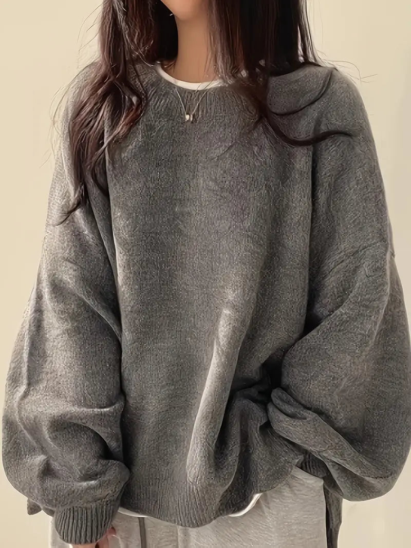 Soft Women's Oversized Knit Sweater - Classic Crew Neck Style