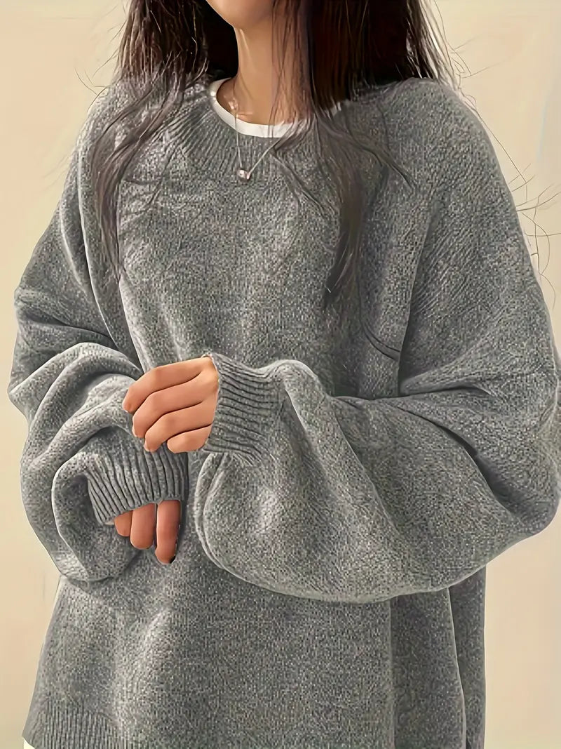 Soft Women's Oversized Knit Sweater - Classic Crew Neck Style - Nocini