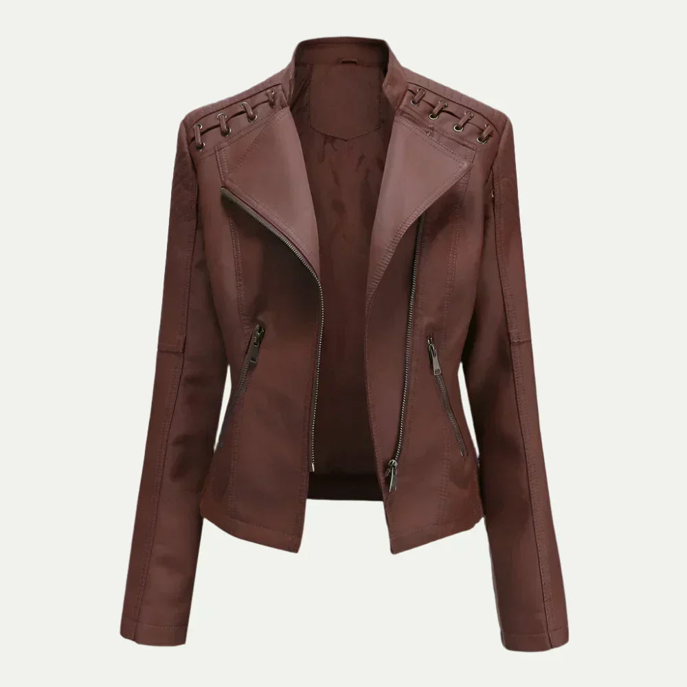 Trendy Offcenter Zip Womens Coat with Padded Shoulders