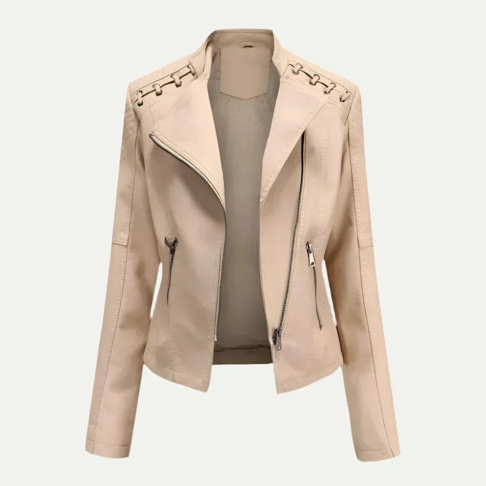 Trendy Offcenter Zip Womens Coat with Padded Shoulders