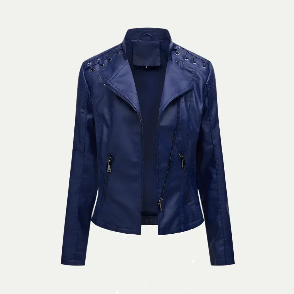Trendy Offcenter Zip Womens Coat with Padded Shoulders