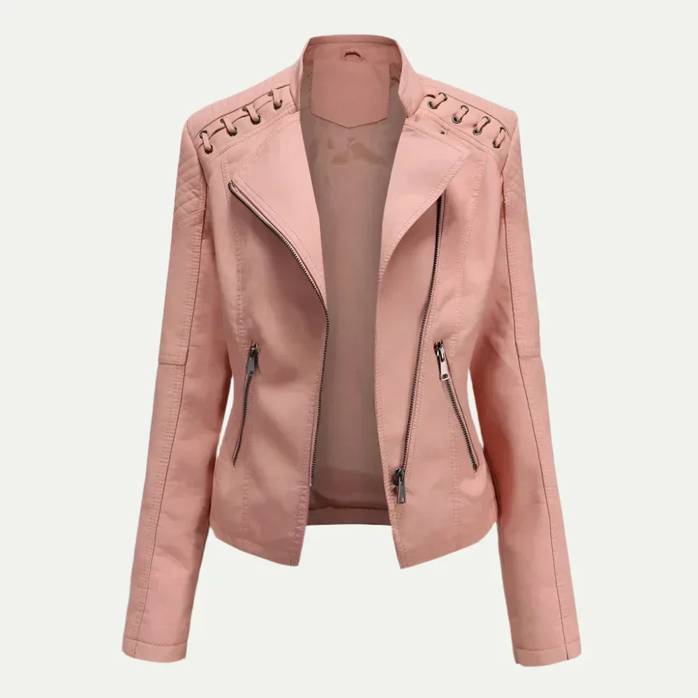 Trendy Offcenter Zip Womens Coat with Padded Shoulders