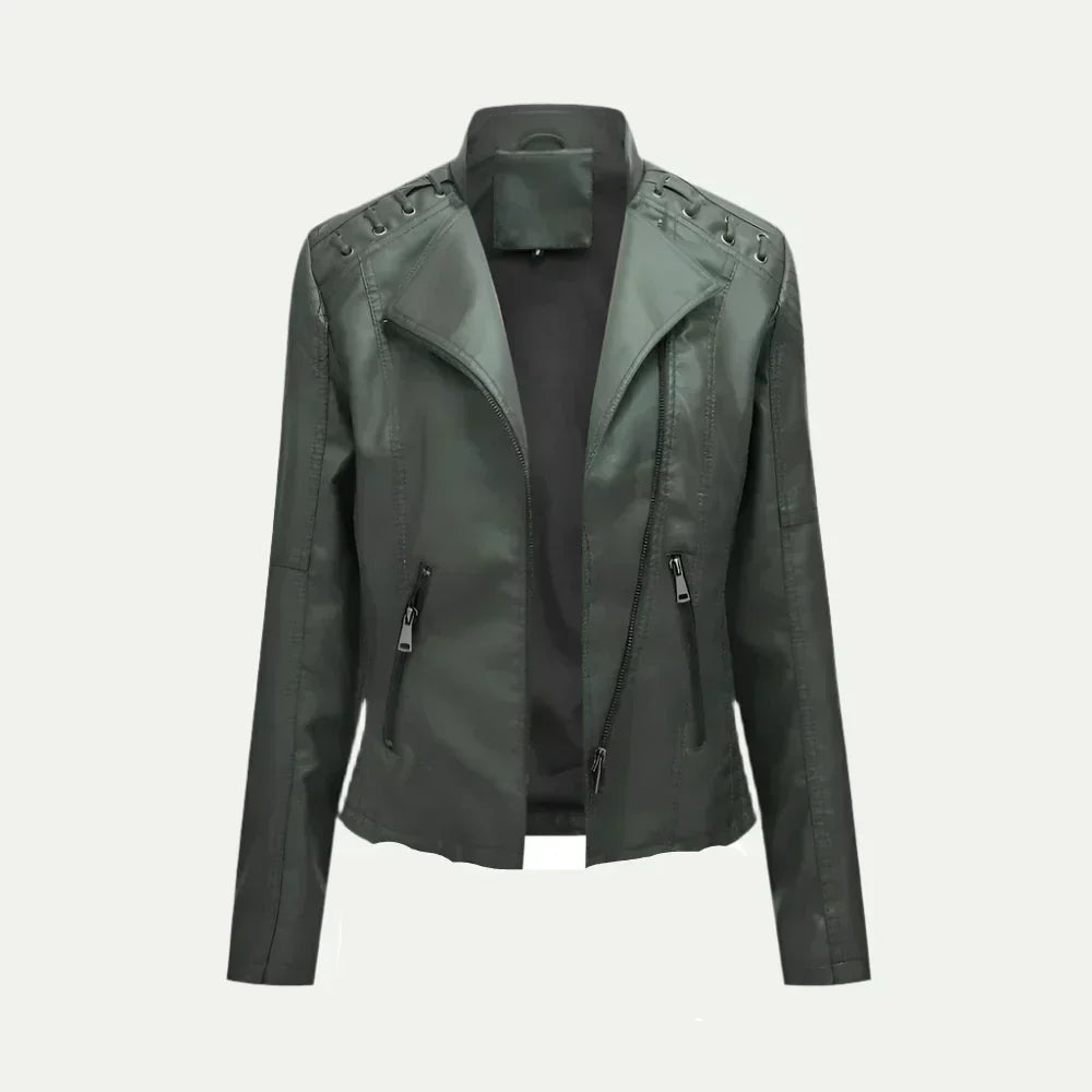 Trendy Offcenter Zip Womens Coat with Padded Shoulders
