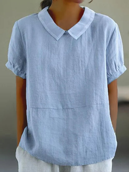 Casual Short Sleeve Cotton Blouse for Women