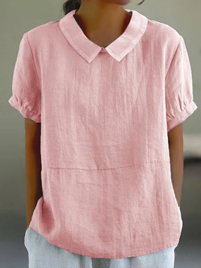 Casual Short Sleeve Cotton Blouse for Women