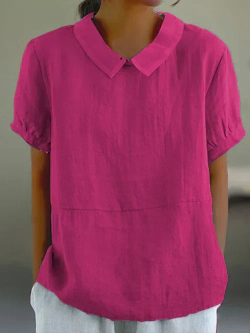 Casual Short Sleeve Cotton Blouse for Women