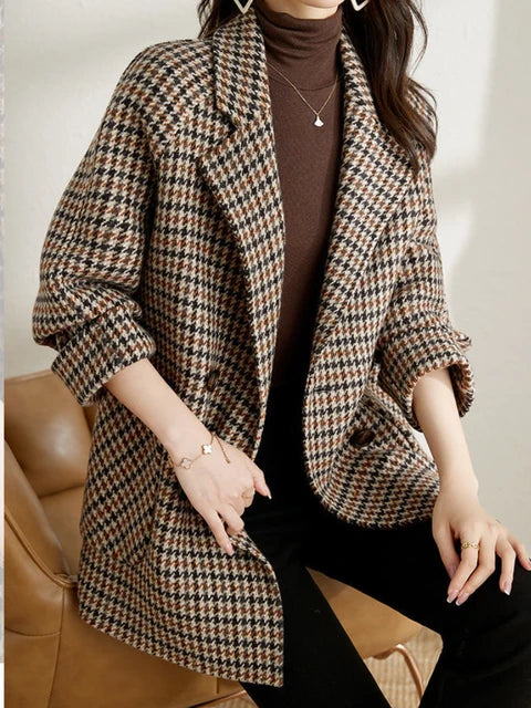Classic Plaid Ladies Jacket - Trendy Autumn Coat - Nocini