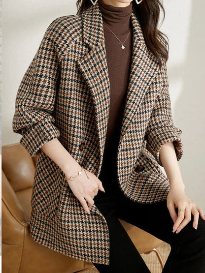 Classic Plaid Ladies Jacket - Trendy Autumn Coat - Nocini