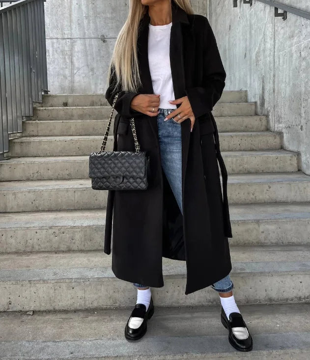 Elegant Ladies Long Buttoned Parka Coat