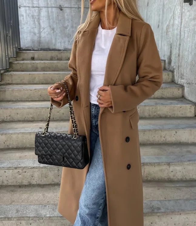 Elegant Ladies Long Buttoned Parka Coat