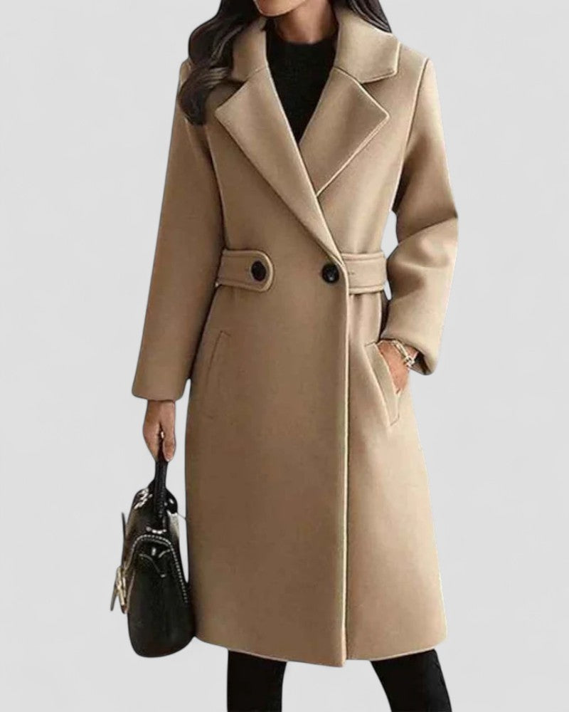 Women's Long Trench Coat with Classic Collar - Nocini