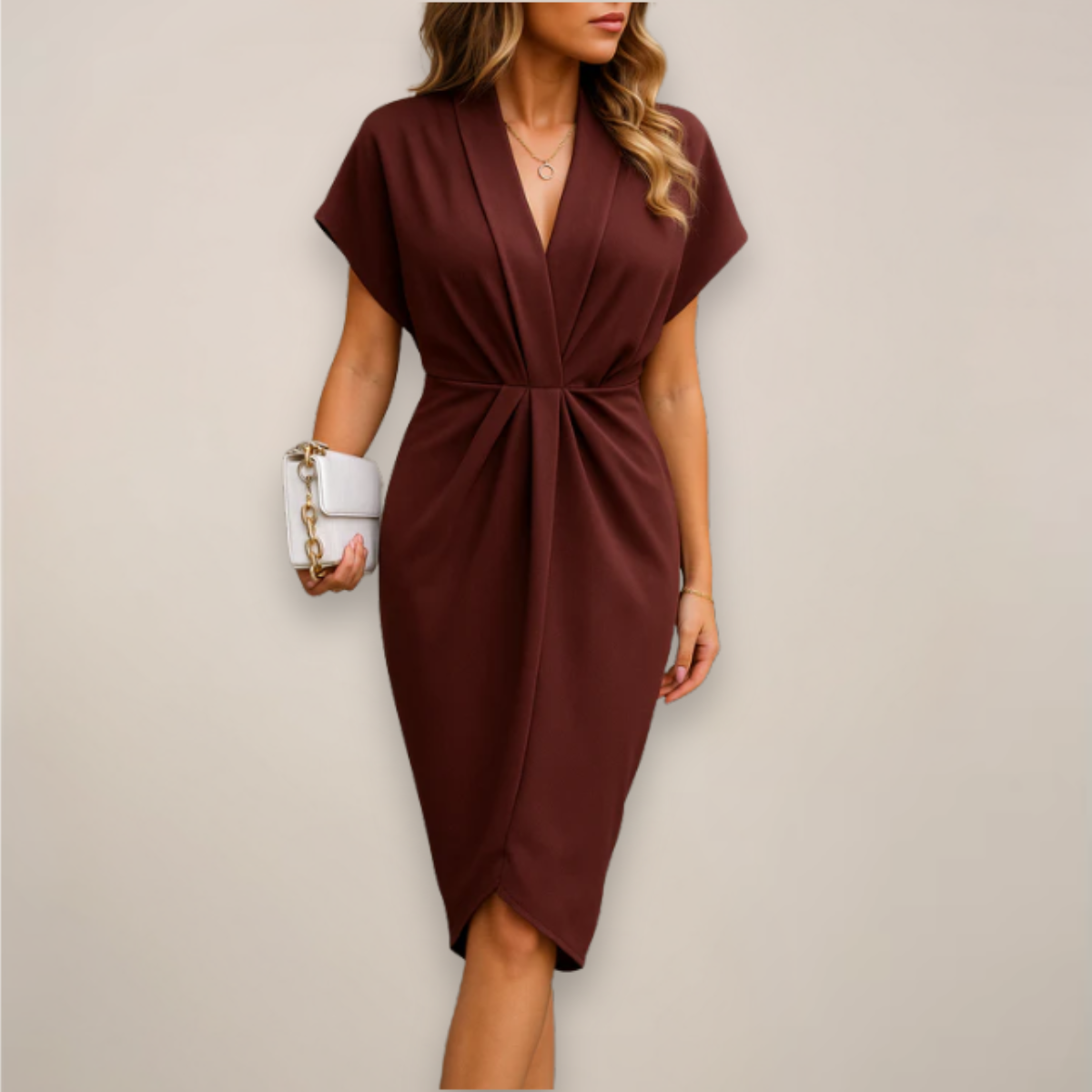 Flattering V Neck Wrap Midi Dress for Women