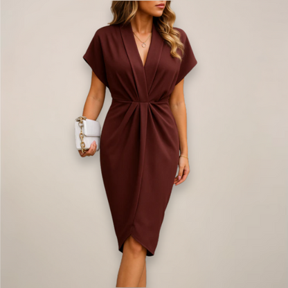 Flattering V Neck Wrap Midi Dress for Women