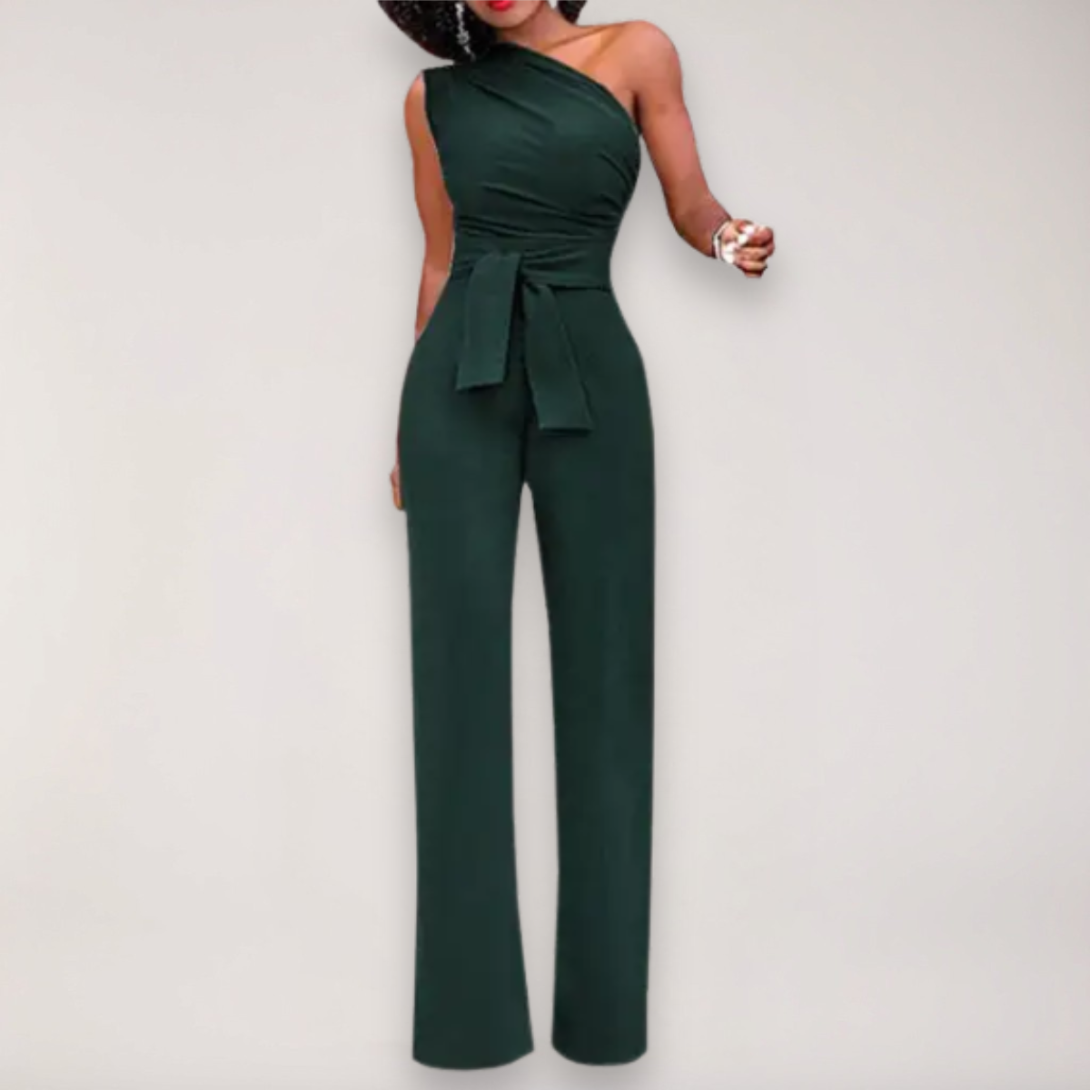 Chic Flowy Off Shoulder Jumpsuit with Belted Waist
