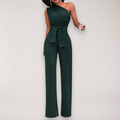 Chic Flowy Off Shoulder Jumpsuit with Belted Waist