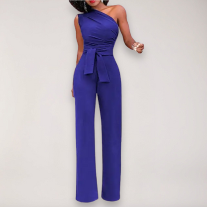 Chic Flowy Off Shoulder Jumpsuit with Belted Waist