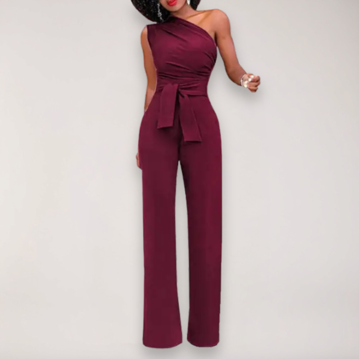 Chic Flowy Off Shoulder Jumpsuit with Belted Waist