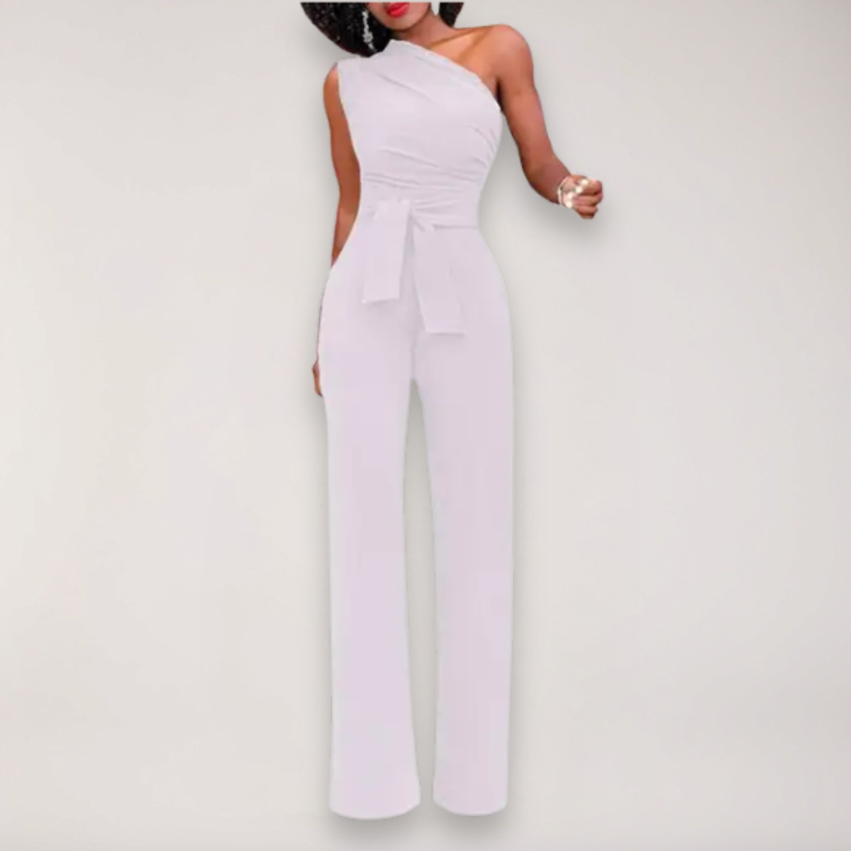 Chic Flowy Off Shoulder Jumpsuit with Belted Waist