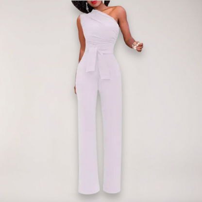 Chic Flowy Off Shoulder Jumpsuit with Belted Waist