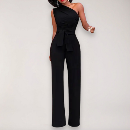 Chic Flowy Off Shoulder Jumpsuit with Belted Waist - Nocini
