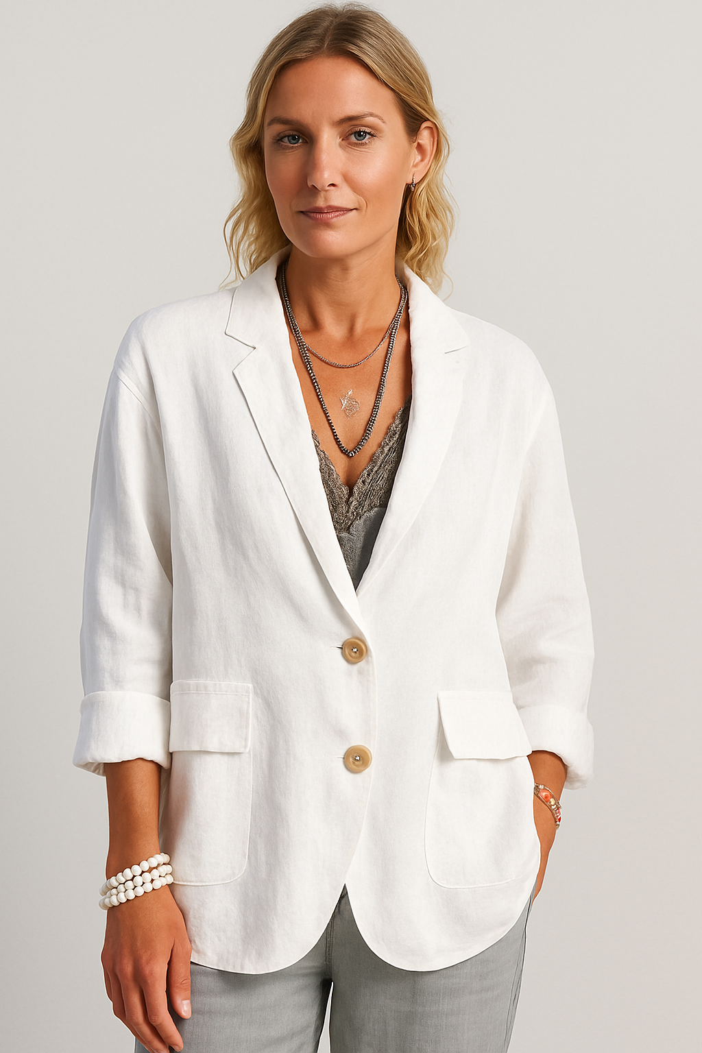 Timeless Classic Fit White Ladies Blazer - Nocini