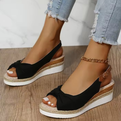 Ladies Elegant Buckle High Heel Wedge Sandals