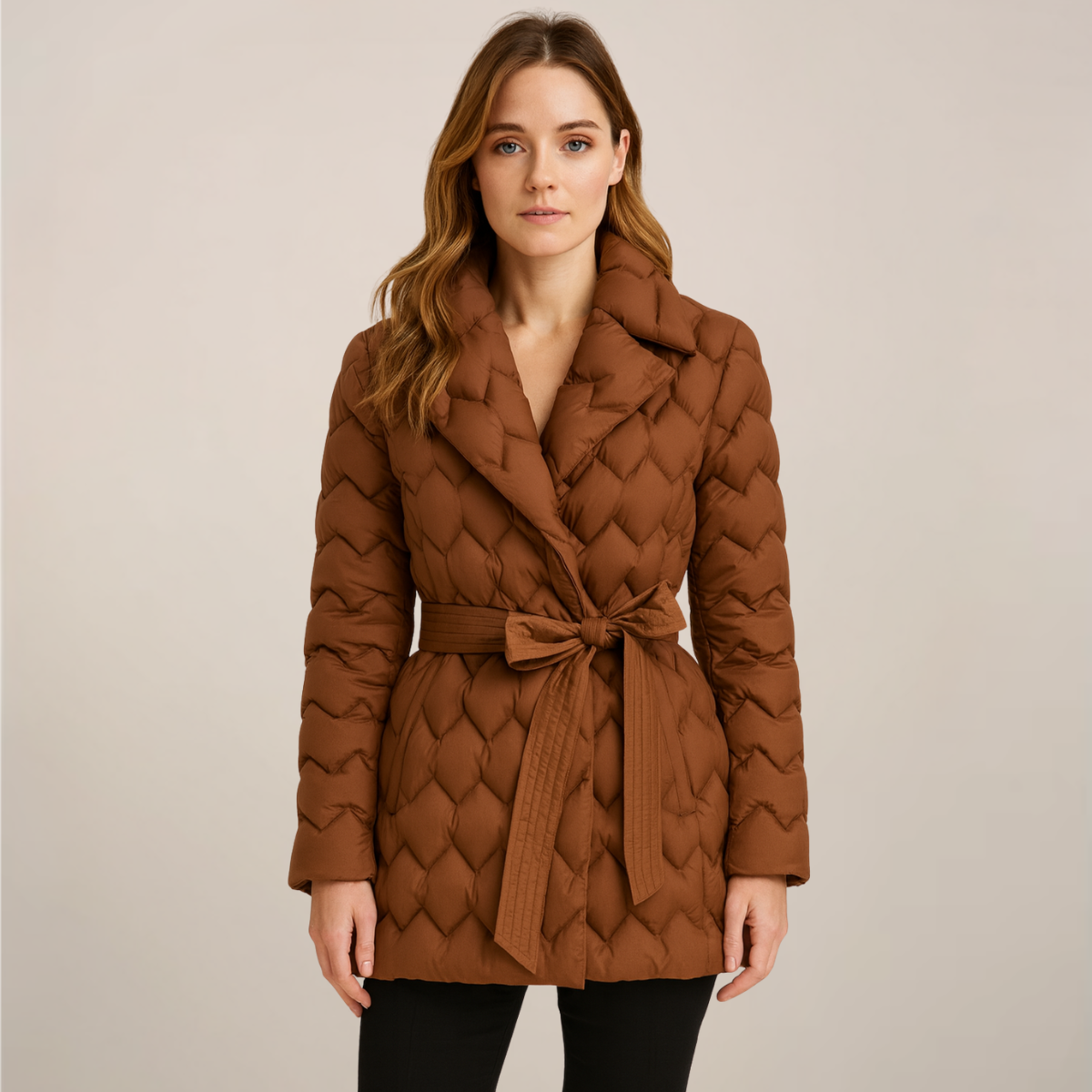 Insulated Ladies Puffer Coat with Cinched Waist - Nocini