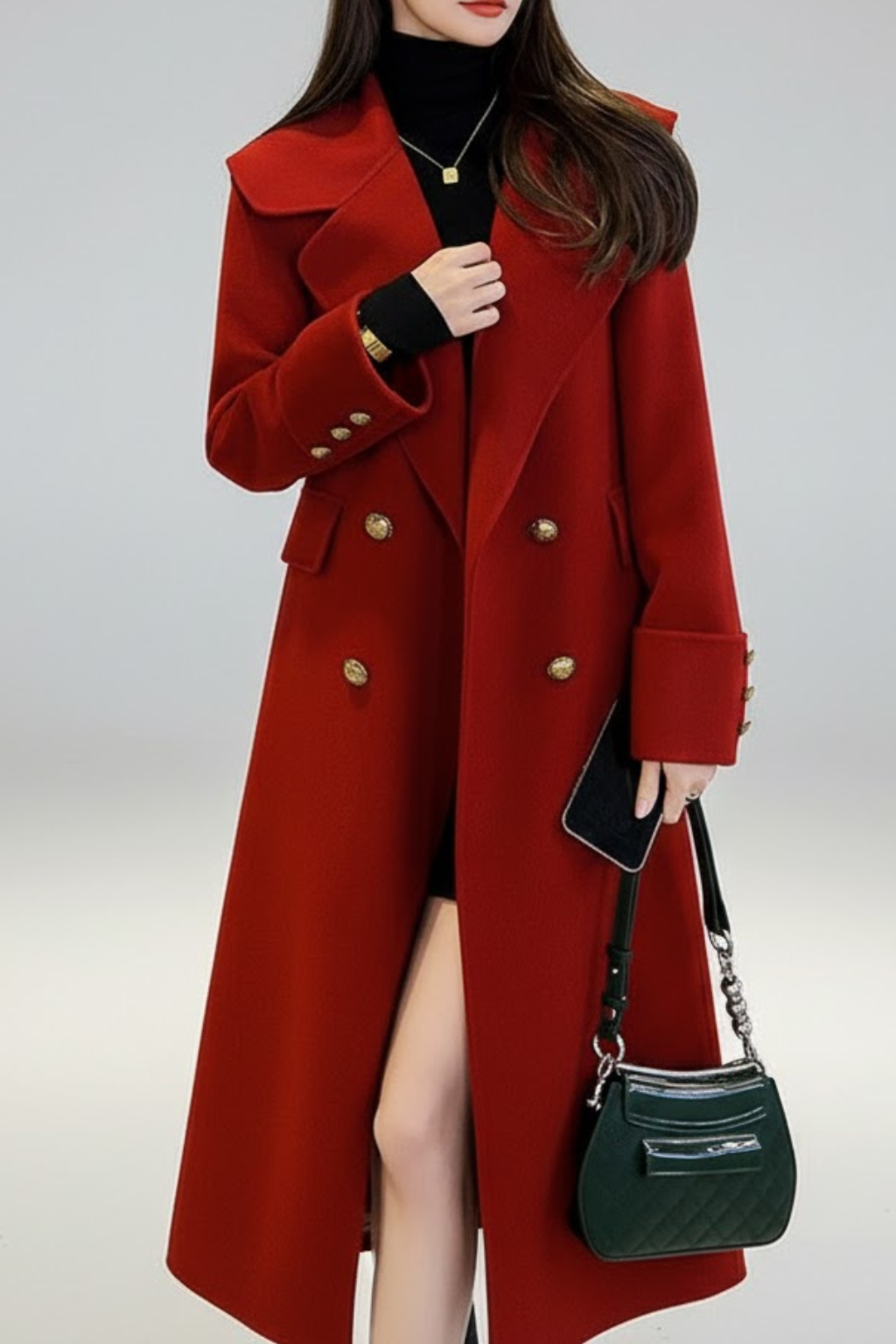 Classic Red Double Breasted Trench Coat - Nocini