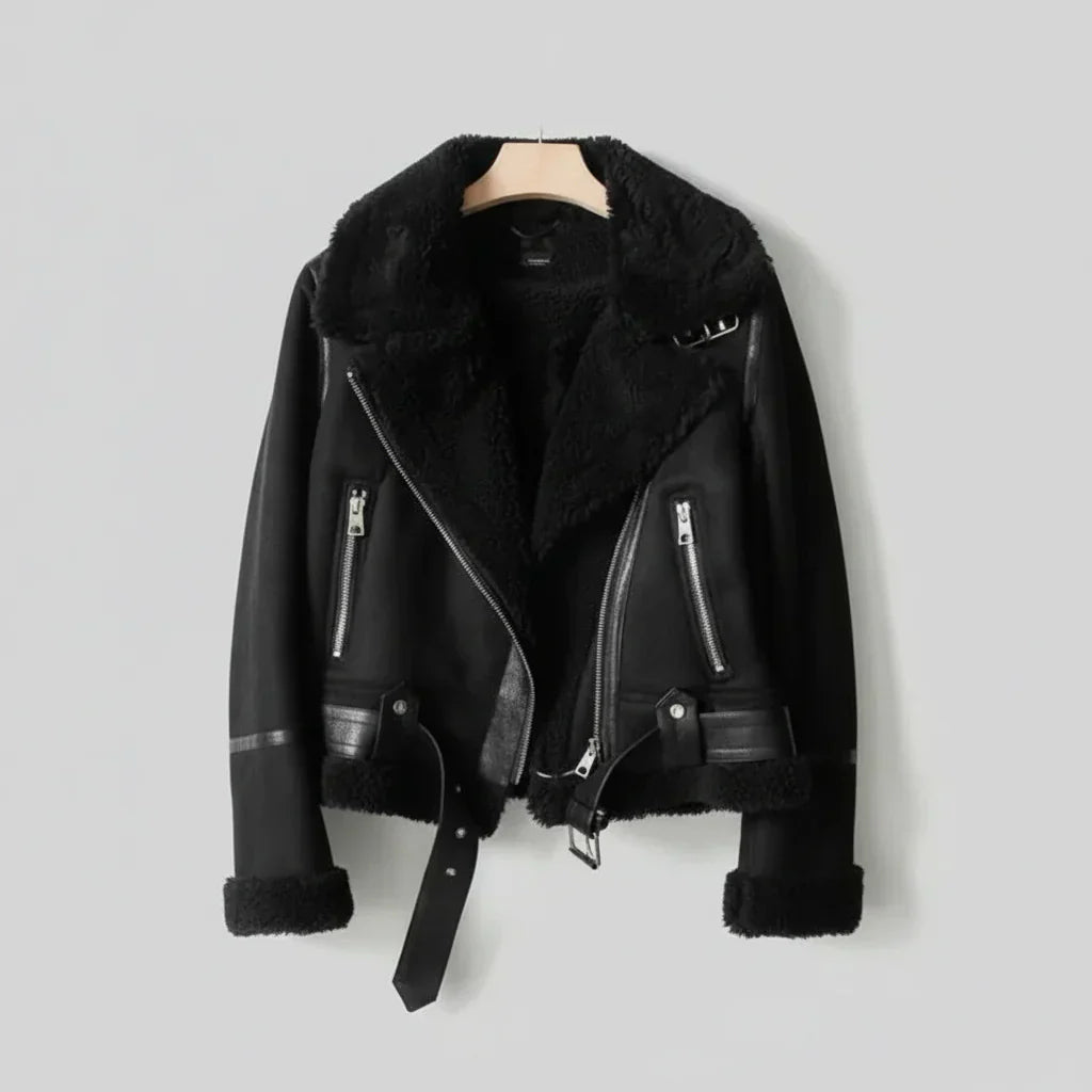 Warm Faux Leather Biker Jacket for Women - Nocini