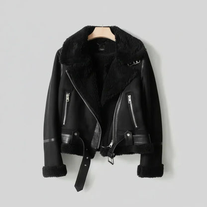 Warm Faux Leather Biker Jacket for Women - Nocini