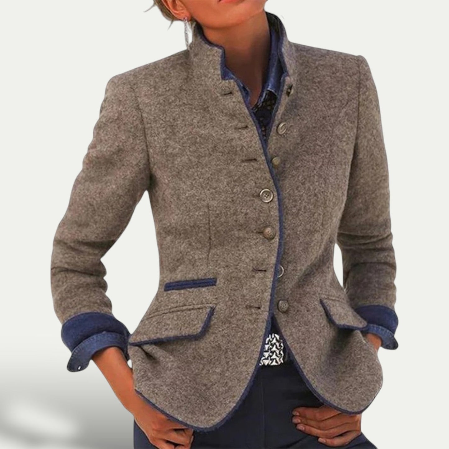 Classic Fit Short Jacket for Women with Stand Up Collar - Nocini