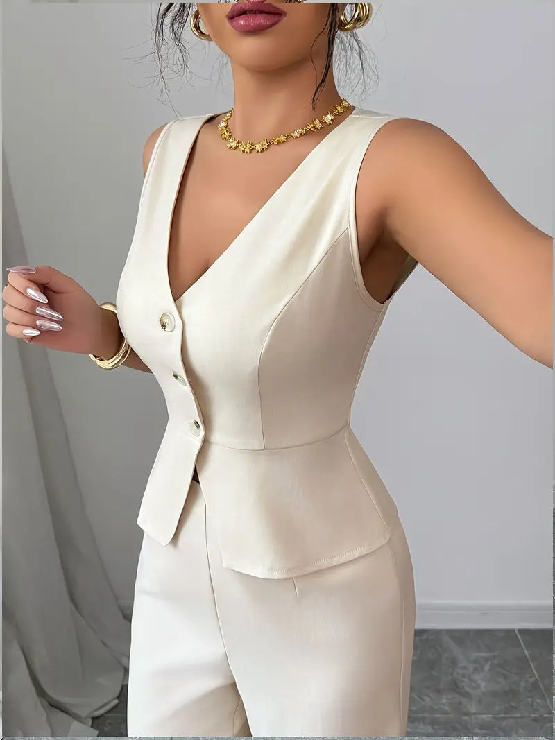 Elegant Beige Formal Pants Set for Women - Nocini