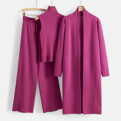 Stylish 3 Piece Women's Suit: Vest Top, Wide Leg Pants & Cardigan