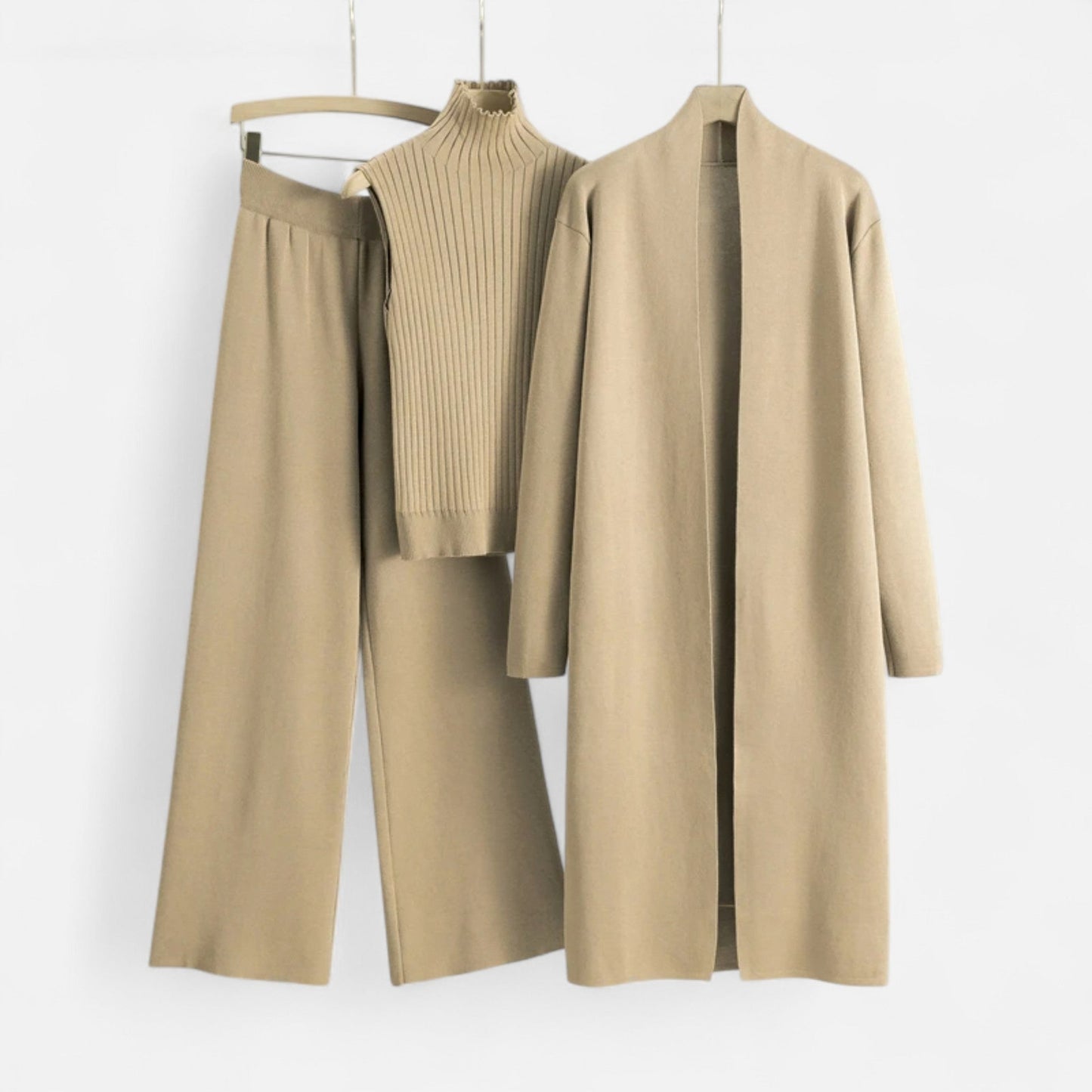 Stylish 3 Piece Women's Suit: Vest Top, Wide Leg Pants & Cardigan