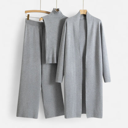 Stylish 3 Piece Women's Suit: Vest Top, Wide Leg Pants & Cardigan