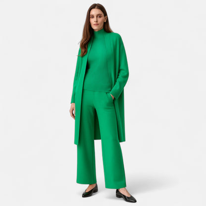 Stylish 3 Piece Women's Suit: Vest Top, Wide Leg Pants & Cardigan
