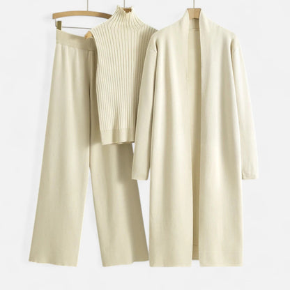 Stylish 3 Piece Women's Suit: Vest Top, Wide Leg Pants & Cardigan
