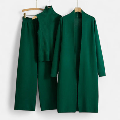 Stylish 3 Piece Women's Suit: Vest Top, Wide Leg Pants & Cardigan