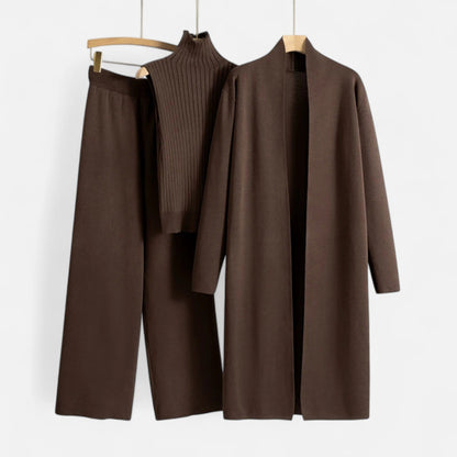 Stylish 3 Piece Women's Suit: Vest Top, Wide Leg Pants & Cardigan