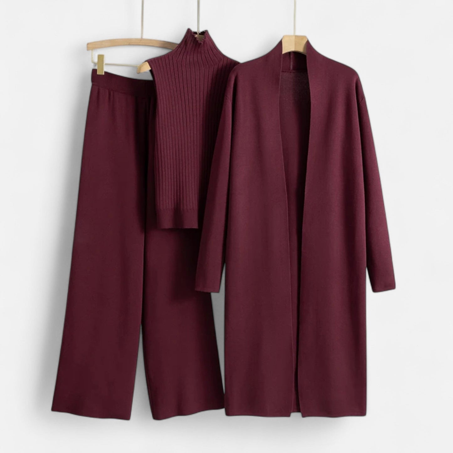 Stylish 3 Piece Women's Suit: Vest Top, Wide Leg Pants & Cardigan