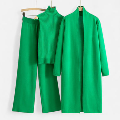 Stylish 3 Piece Women's Suit: Vest Top, Wide Leg Pants & Cardigan - Nocini