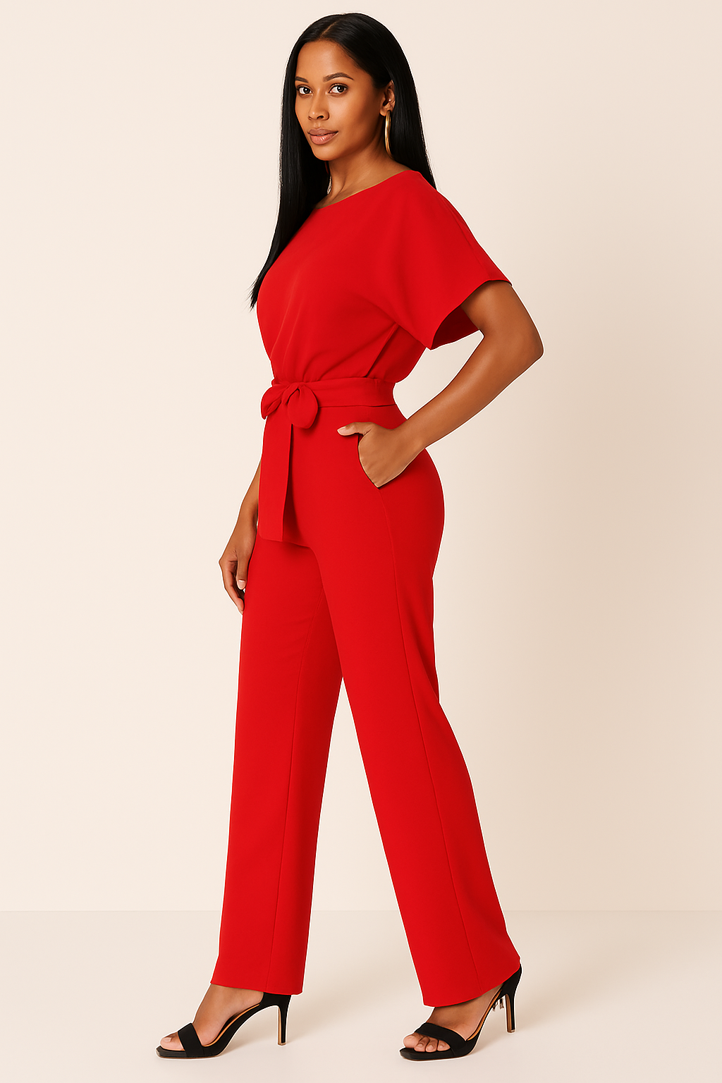 Elegant Ladies' Casual Summer Jumpsuit with Tie Waist