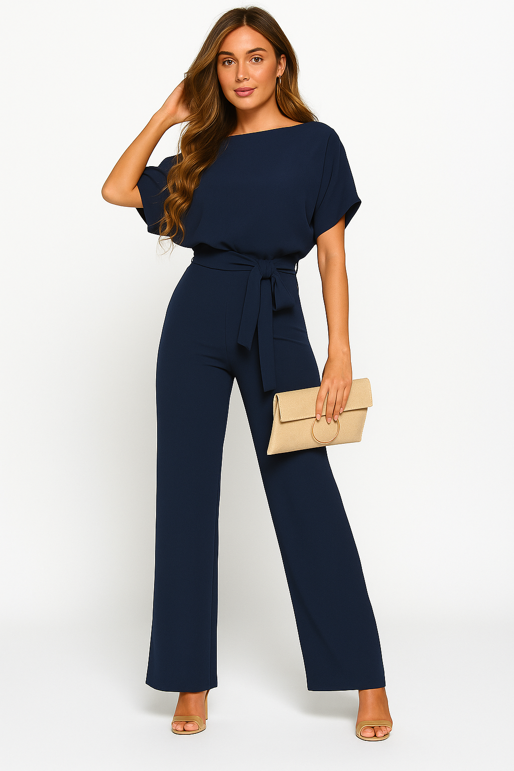 Elegant Ladies' Casual Summer Jumpsuit with Tie Waist