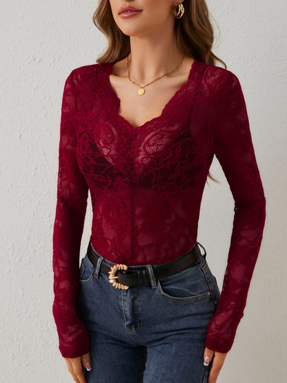 Elegant V-Neck Crochet Blouse - Nocini
