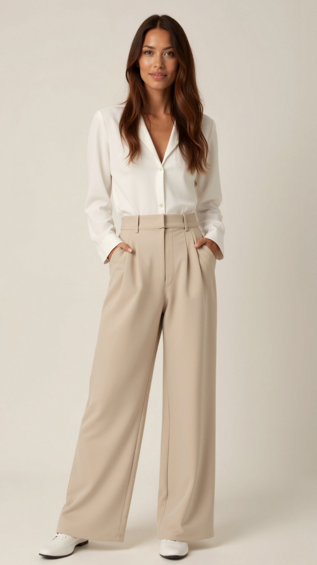 Comfortable High Waist Wide Leg Women's Trousers - Nocini
