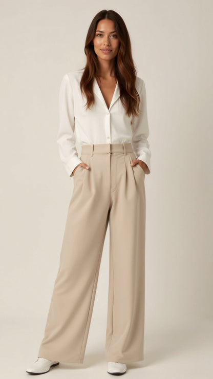 Comfortable High Waist Wide Leg Women's Trousers - Nocini