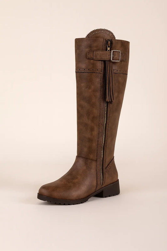 Ladies Comfortable Low Heel Riding Boots - Nocini